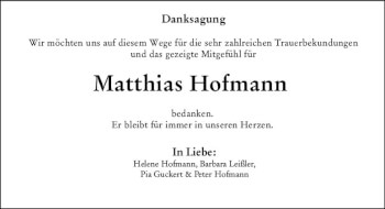 Traueranzeige von Matthias Hofmann von vrm-trauer Darmstädter Echo