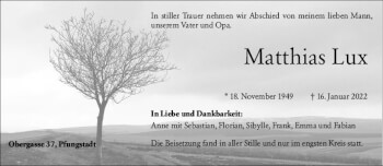 Traueranzeige von Matthias Lux von vrm-trauer Darmstädter Echo