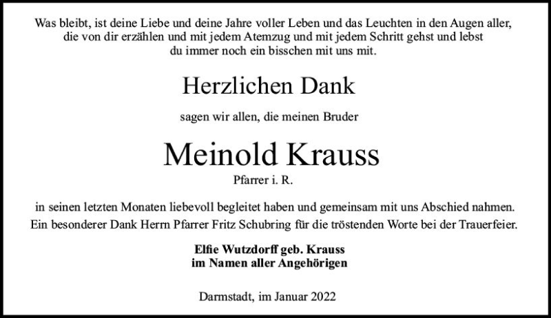  Traueranzeige für Meinold Krauss vom 08.01.2022 aus vrm-trauer Darmstädter Echo
