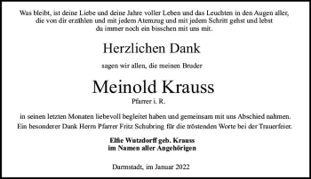 Traueranzeige von Meinold Krauss von vrm-trauer Darmstädter Echo