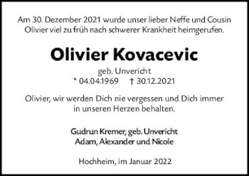 Traueranzeige von Olivier Kovacevic von vrm-trauer Wiesbadener Kurier