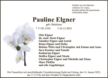 Traueranzeige von Pauline Elgner von vrm-trauer Bürstädter/Lamperth. Ztg/Starkenburger