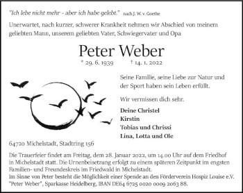 Traueranzeige von Peter Weber von vrm-trauer Odenwälder Echo