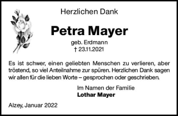 Traueranzeige von Petra Mayer von vrm-trauer Allgemeine Zeitung Alzey