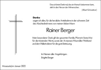 Traueranzeige von Rainer Berger von vrm-trauer Odenwälder Echo