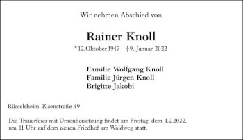 Traueranzeige von Rainer Knoll von vrm-trauer Rüsselsheimer Echo / MainSpitze