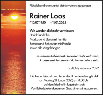 Traueranzeige von Rainer Loos von vrm-trauer Darmstädter Echo