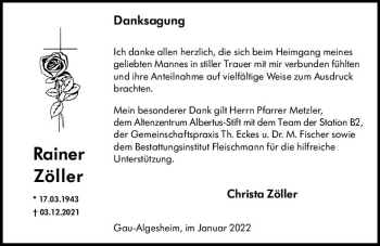 Traueranzeige von Rainer Zöller von vrm-trauer Allgemeine  Zeitung Ingelheim-Bingen