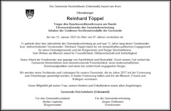 Traueranzeige von Reinhard Töppel von vrm-trauer Odenwälder Echo