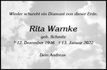 Traueranzeige von Rita Warnke von vrm-trauer Wiesbadener Kurier