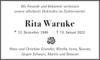 Traueranzeige von Rita Warnke von vrm-trauer Wiesbadener Kurier
