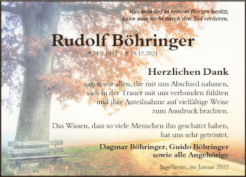 Traueranzeige von Rudolf Böhringer von vrm-trauer Allgemeine  Zeitung Ingelheim-Bingen