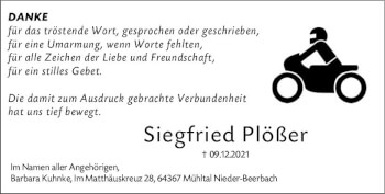 Traueranzeige von Siegfried Plößer von vrm-trauer Darmstädter Echo