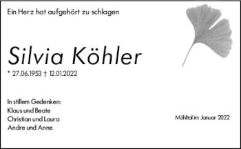 Traueranzeige von Silvia Köhler von vrm-trauer Darmstädter Echo