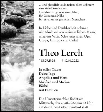 Traueranzeige von Theo Lerch von vrm-trauer Darmstädter Echo
