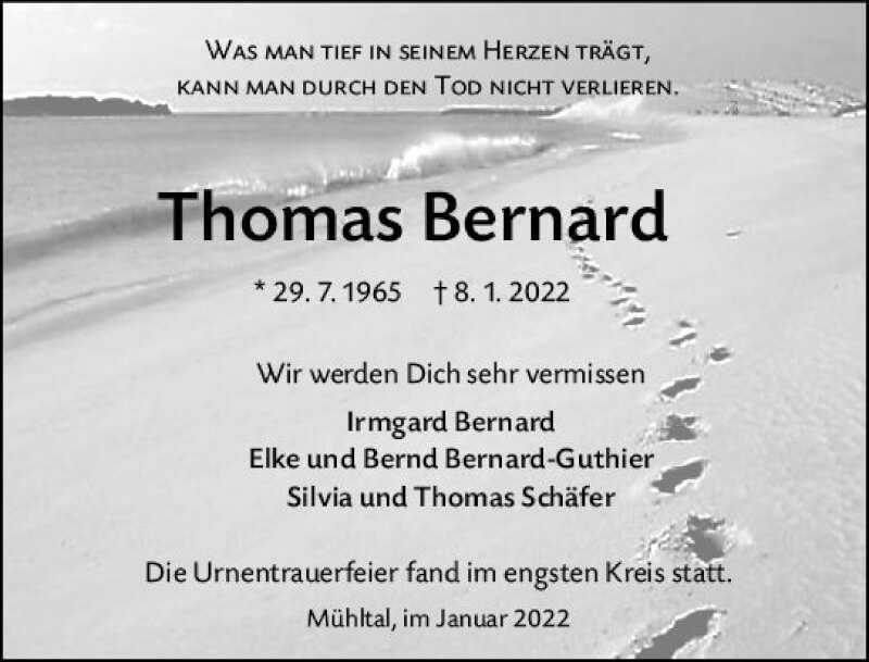  Traueranzeige für Thomas Bernard vom 22.01.2022 aus vrm-trauer Darmstädter Echo