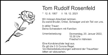 Traueranzeige von Tom Rudolf Rosenfeld von vrm-trauer Darmstädter Echo