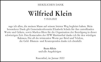 Traueranzeige von Wilfried Klein von vrm-trauer Wiesbadener Kurier