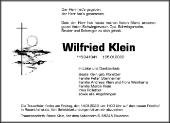 Traueranzeige von Wilfried Klein von vrm-trauer Wiesbadener Kurier