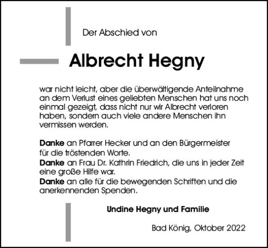 Traueranzeige von Albrecht Hegny von vrm-trauer Odenwälder Echo