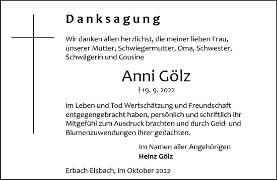 Traueranzeige von Anni Gölz von vrm-trauer Odenwälder Echo