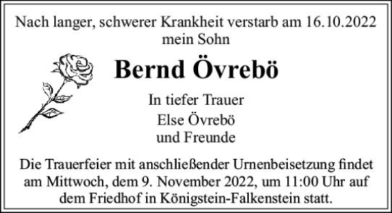 Traueranzeige von Bernd Övrebö von vrm-trauer Rüsselsheimer Echo / MainSpitze