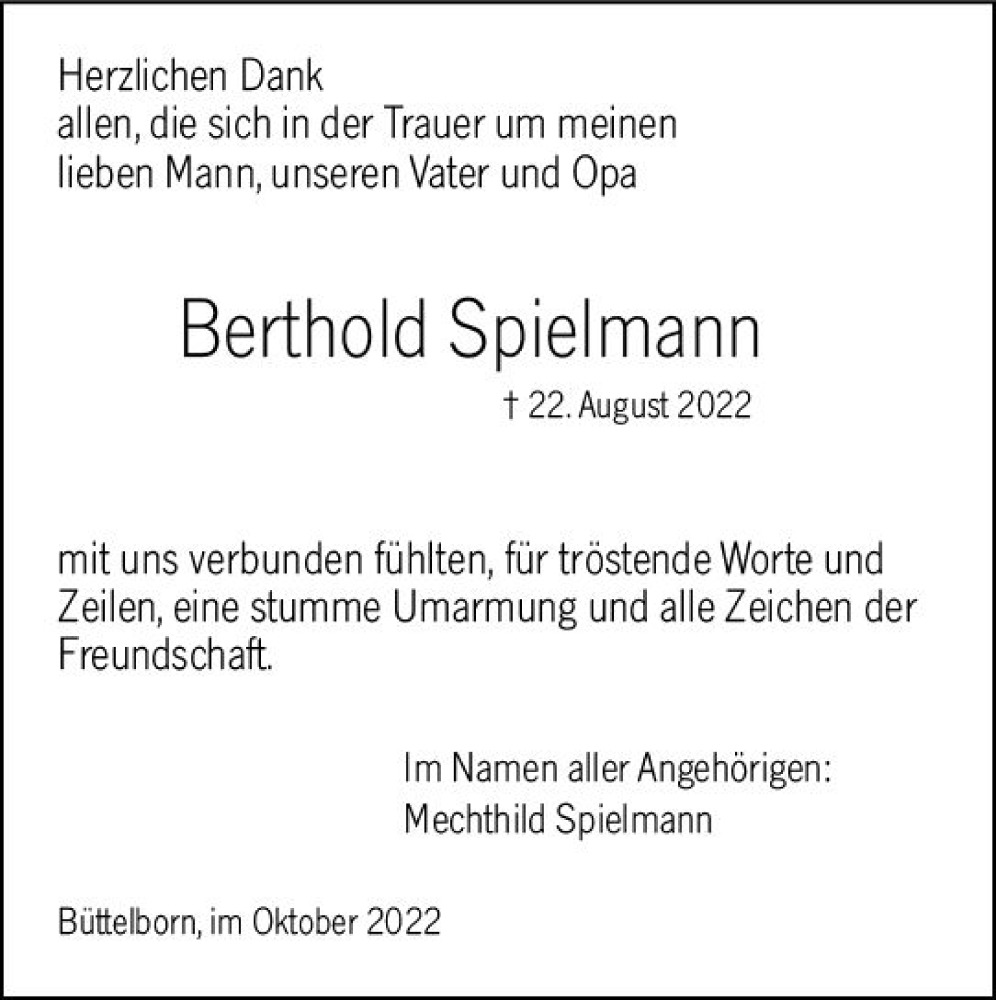  Traueranzeige für Berthold Spielmann vom 15.10.2022 aus vrm-trauer Groß-Gerauer Echo