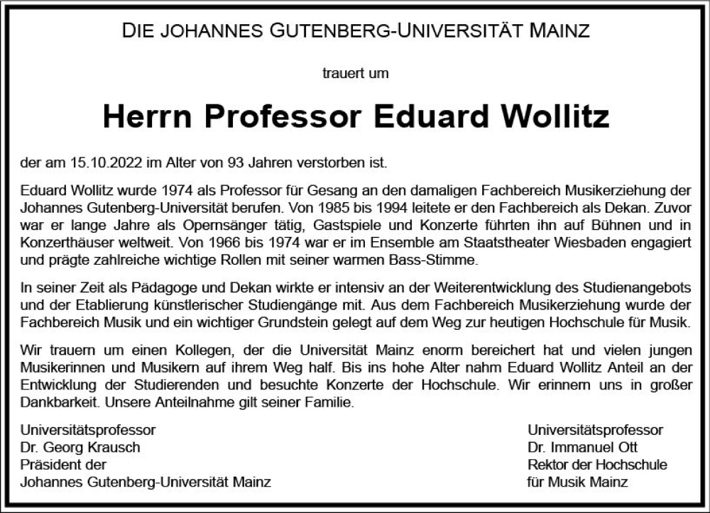  Traueranzeige für Eduard Wollitz vom 29.10.2022 aus vrm-trauer AZ Mainz