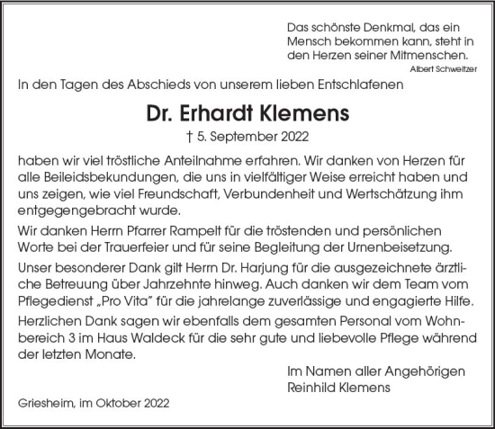 Traueranzeige von Erhardt Klemens von vrm-trauer Darmstädter Echo