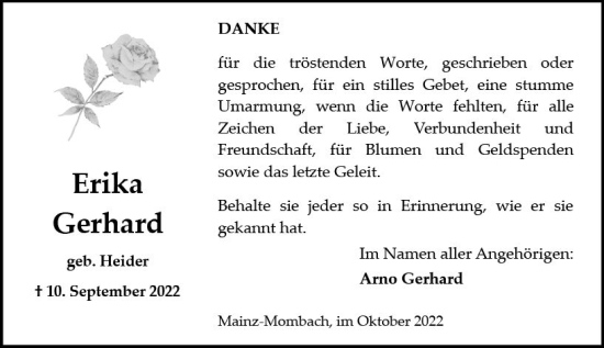 Traueranzeige von Erika Gerhard von vrm-trauer AZ Mainz