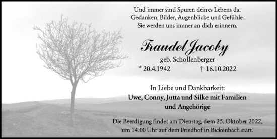 Traueranzeige von Gertraude Jacoby von vrm-trauer Darmstädter Echo