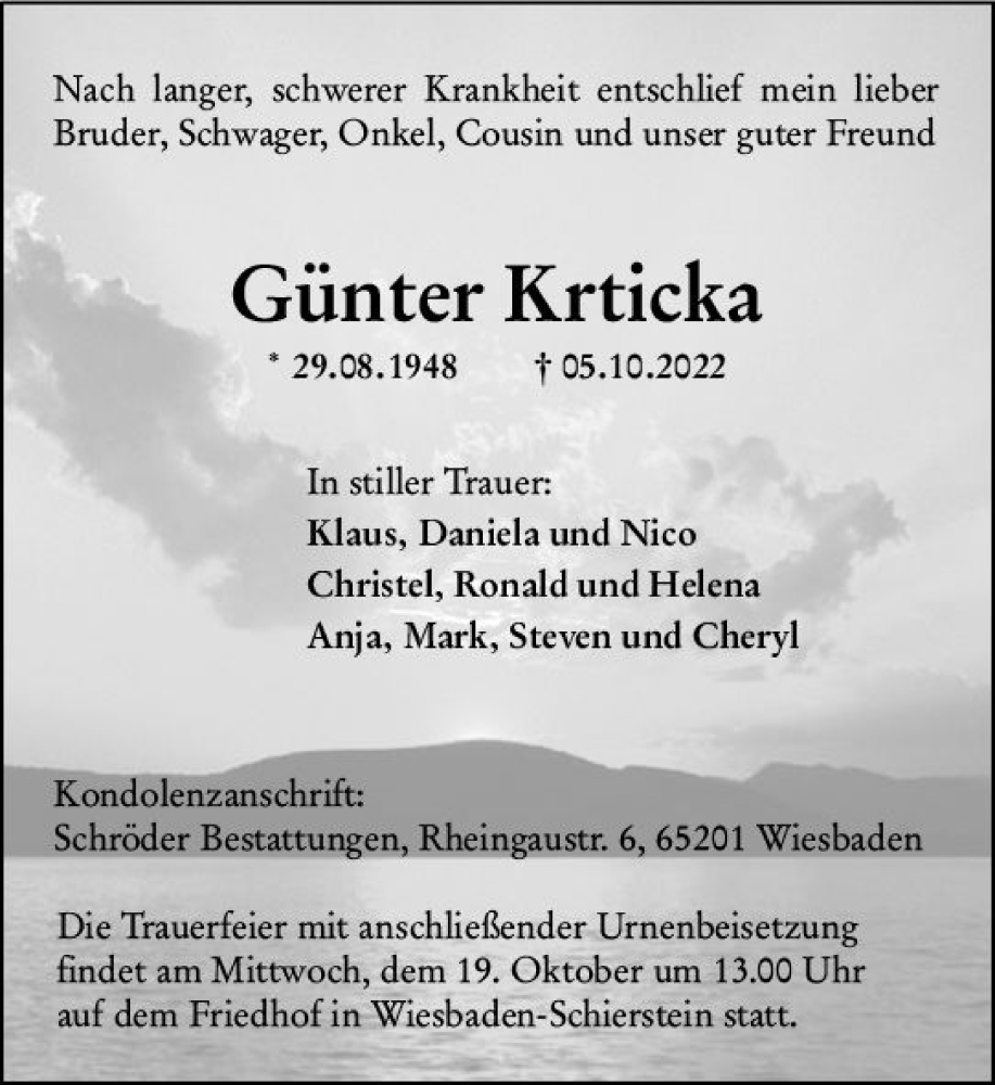  Traueranzeige für Günter Krticka vom 15.10.2022 aus vrm-trauer Wiesbadener Kurier