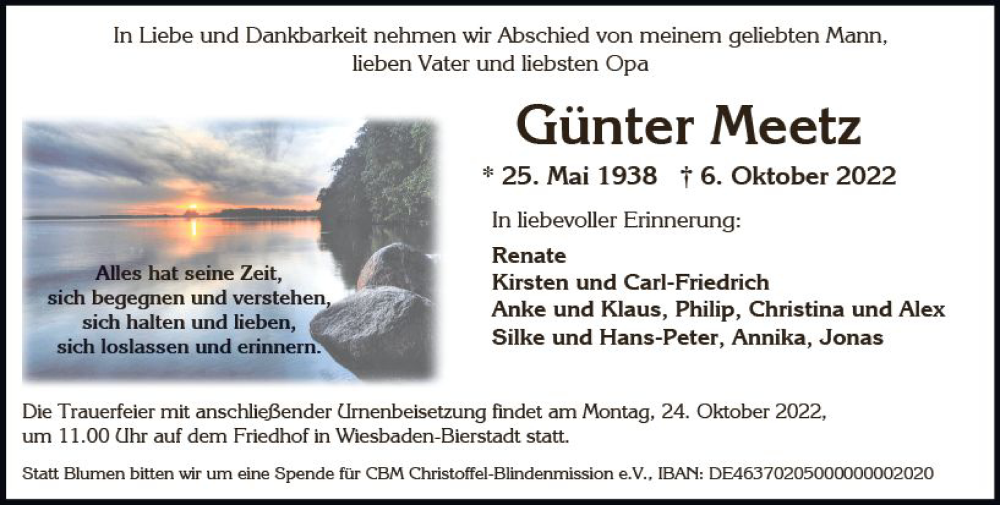  Traueranzeige für Günter Meetz vom 15.10.2022 aus vrm-trauer Wiesbadener Kurier