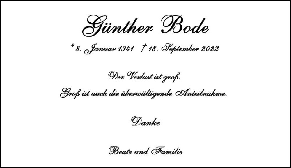  Traueranzeige für Günther Bode vom 22.10.2022 aus vrm-trauer Wiesbadener Kurier