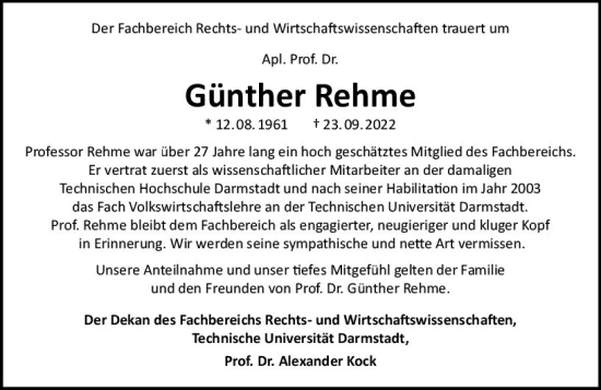 Traueranzeige von Günther Rehme von vrm-trauer Darmstädter Echo