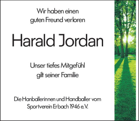 Traueranzeige von Harald Jordan von vrm-trauer Bürstädter/Lamperth. Ztg/Starkenburger