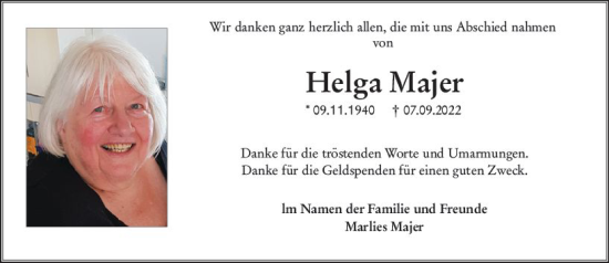 Traueranzeige von Helga Majer von vrm-trauer AZ Mainz
