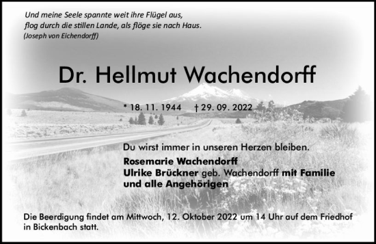 Traueranzeige von Hellmut Wachendorff von vrm-trauer Darmstädter Echo