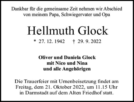 Traueranzeige von Hellmuth Glock von vrm-trauer Darmstädter Echo
