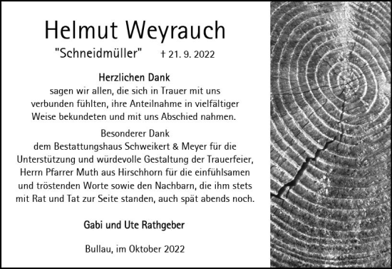 Traueranzeige von Helmut Weyrauch von vrm-trauer Odenwälder Echo