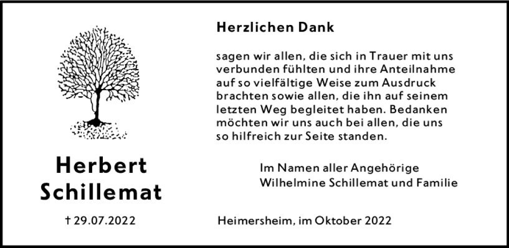  Traueranzeige für Herbert Schillemat vom 08.10.2022 aus vrm-trauer Allgemeine Zeitung Alzey