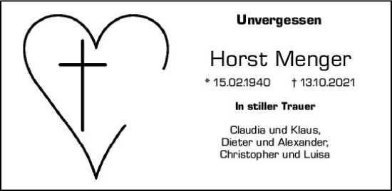 Traueranzeige von Horst Menger von vrm-trauer Wiesbadener Kurier