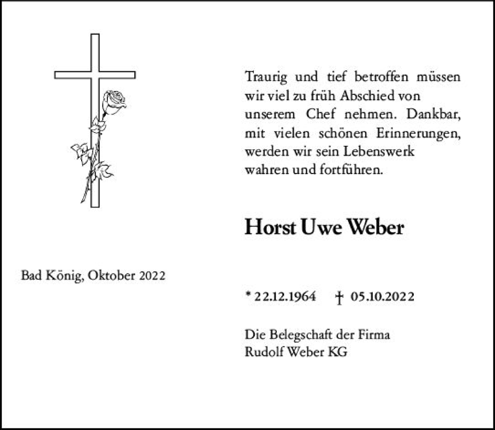  Traueranzeige für Horst Uwe Weber vom 12.10.2022 aus vrm-trauer Odenwälder Echo