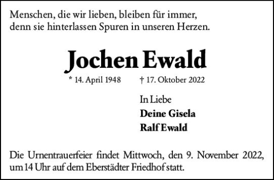 Traueranzeige von Jochen Ewald von vrm-trauer Darmstädter Echo
