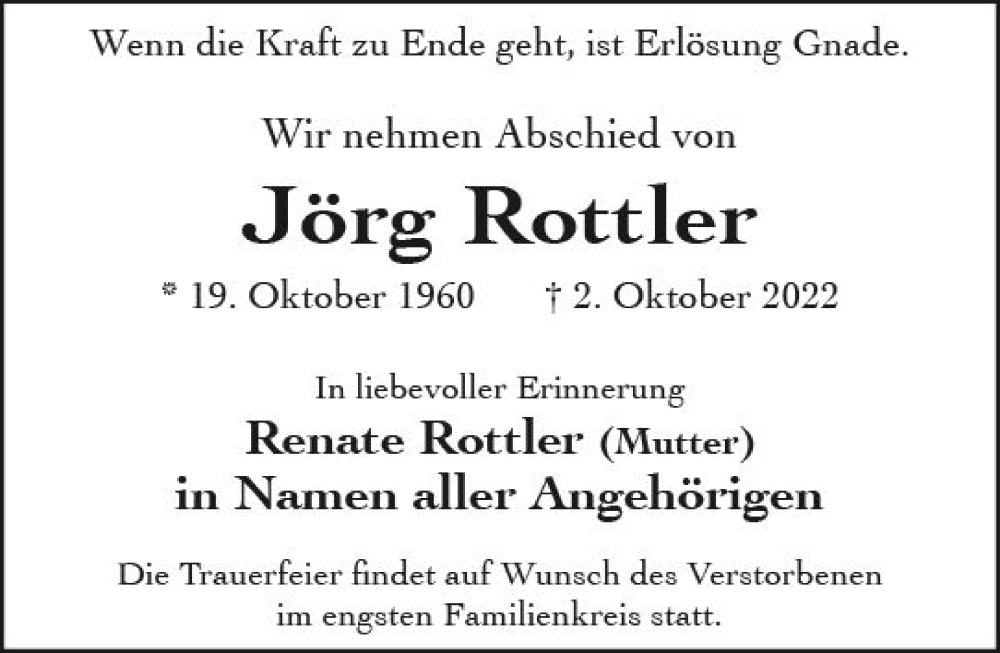  Traueranzeige für Jörg Rottler vom 08.10.2022 aus vrm-trauer Wiesbadener Kurier