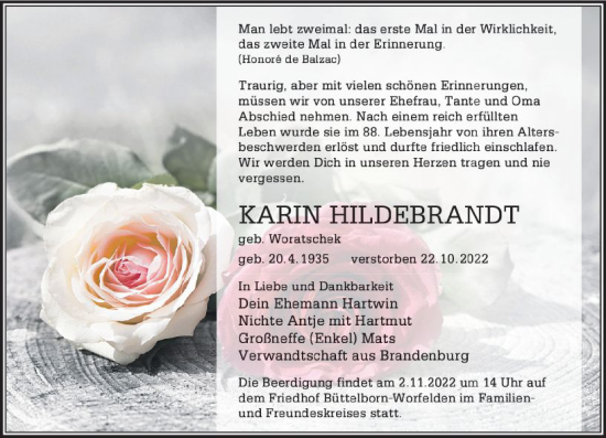 Traueranzeige von Karin Hildebrandt von vrm-trauer Groß-Gerauer Echo