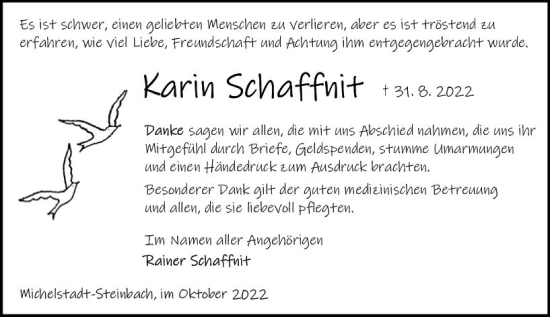 Traueranzeige von Karin Schaffnit von vrm-trauer Odenwälder Echo