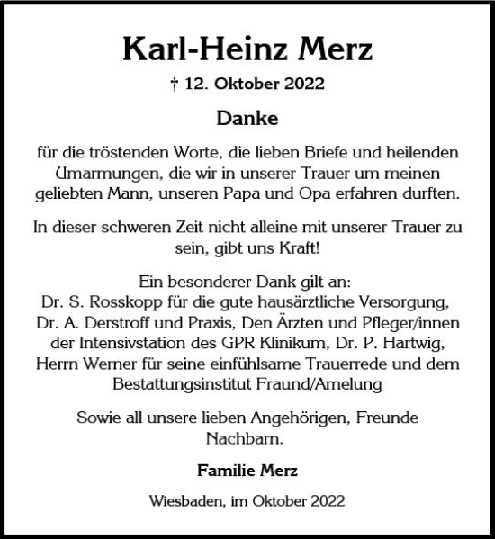 Traueranzeige von Karl-Heinz Merz von vrm-trauer Wiesbadener Kurier