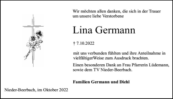 Traueranzeige von Lina Germann von vrm-trauer Darmstädter Echo