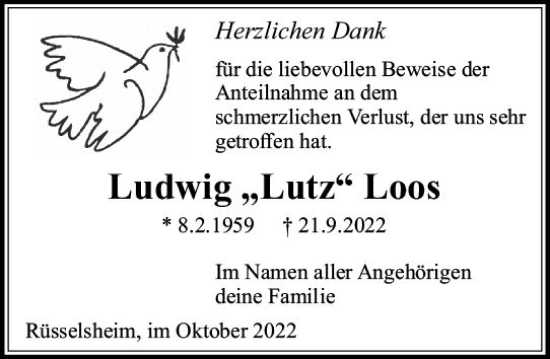 Traueranzeige von Ludwig Loos von vrm-trauer Rüsselsheimer Echo / MainSpitze